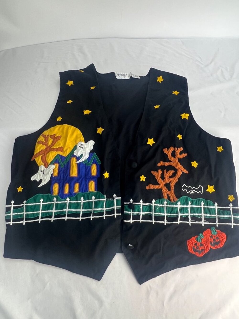 Baxter & Wells Halloween Embroidered Vest Haunted House Ghosts Pumpkins Black La